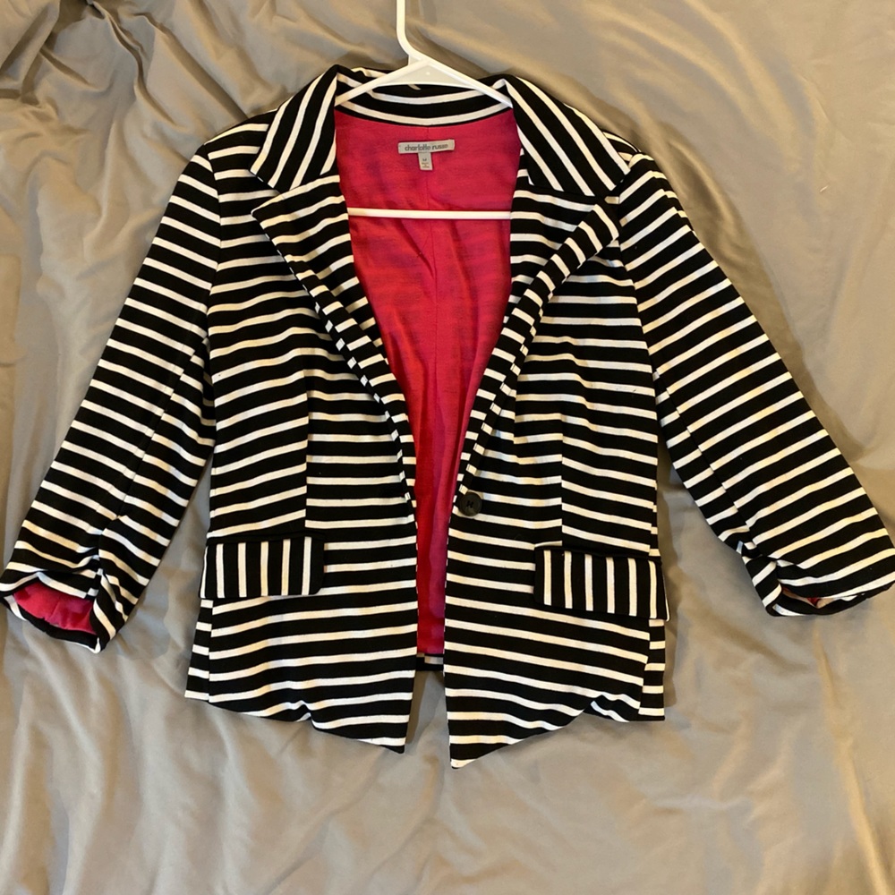Black and White Stripped Blazer, Women’s Medium